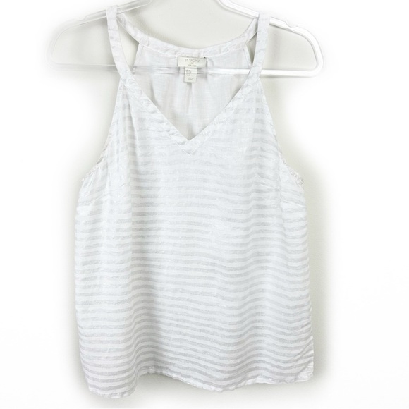St. Tropez Tops - St. Tropez West 100% Linen Women's white and silver metallic linen v-neck tank